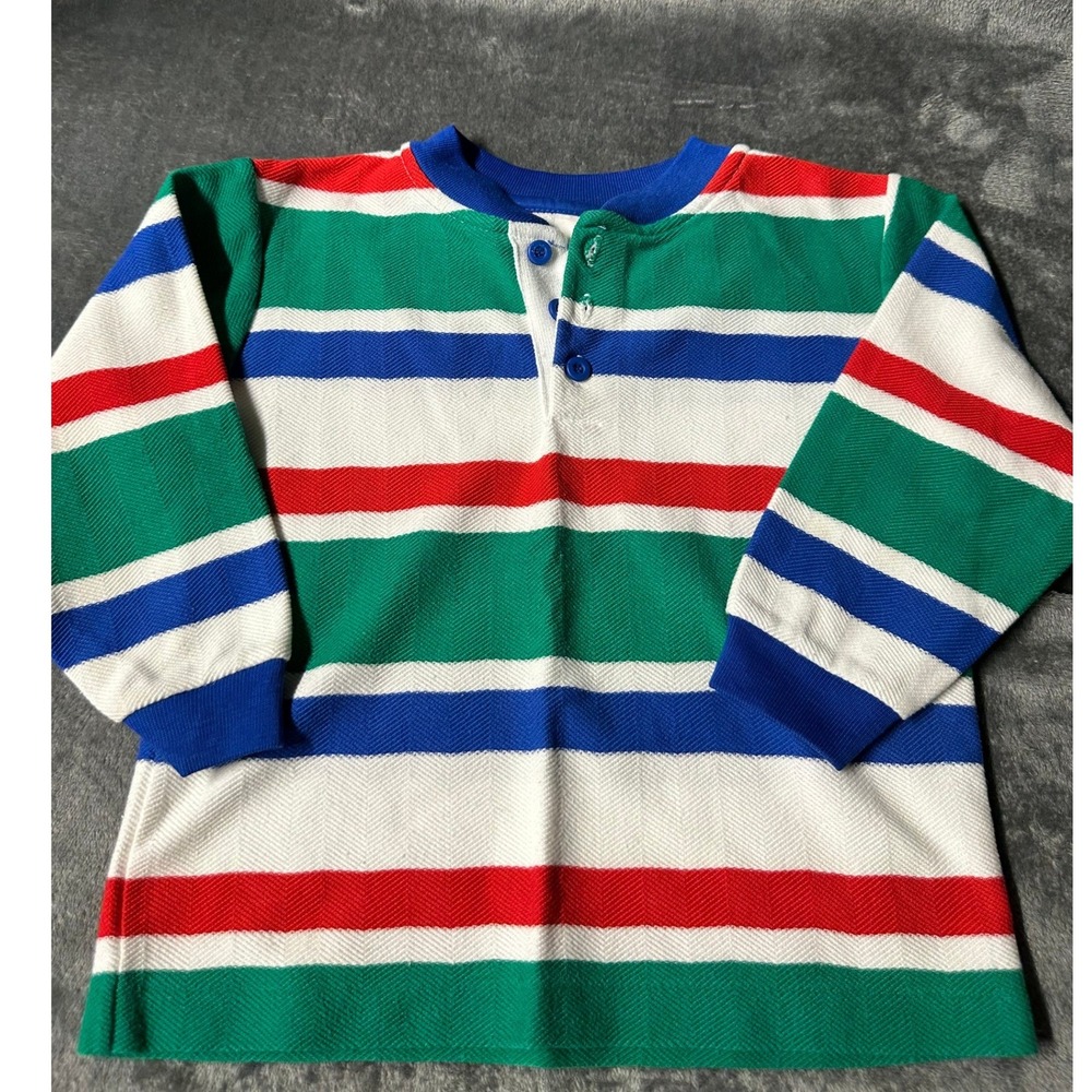 Vintage Healthtex Boys Long Sleeve Striped Henley Back to School Classic